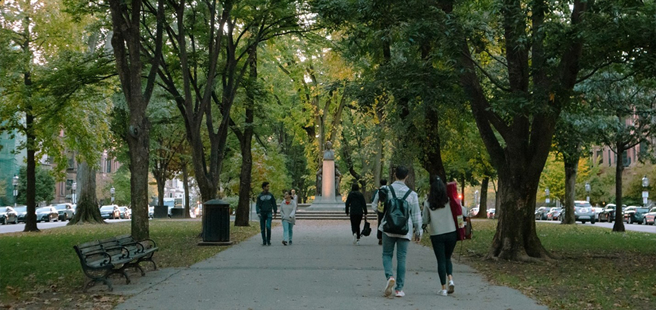 People walking in a rural neighborhood